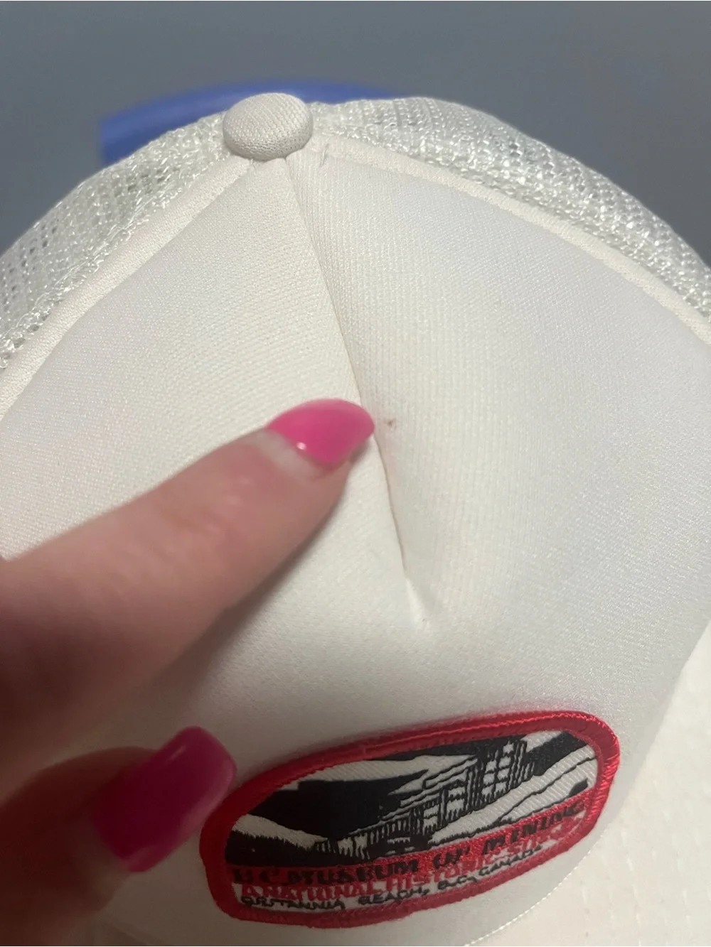 Vintage White Trucker Cap with Red Patch